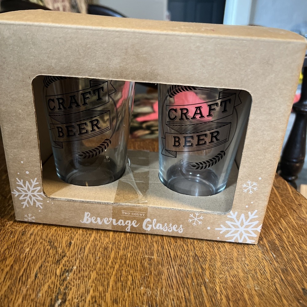 NEW Craft Beer Beverage Glasses Set of 2 Pilsner Glass Breweriana Theme NIB